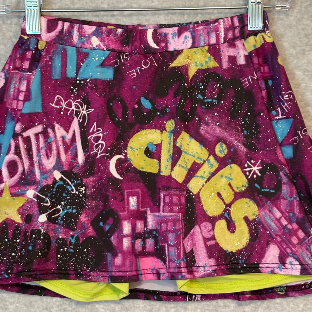 Y2K‎ Flirty Skirty Purple Graffiti Glitter Mini Skirt Skort Women's Small Artsy - Picture 2 of 10